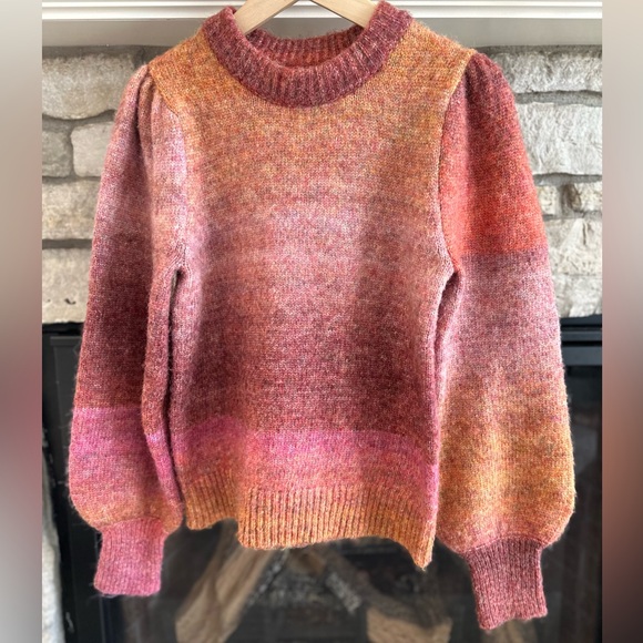 Alison Joy Kayla Puff Sleeve Pullover sweater pink orange ombré size XS - Picture 3 of 14